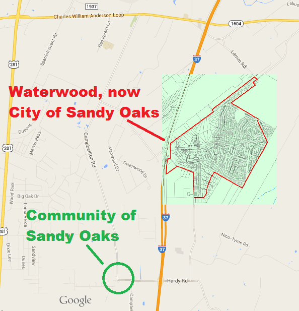 Map of Sandy Oaks Texas 2